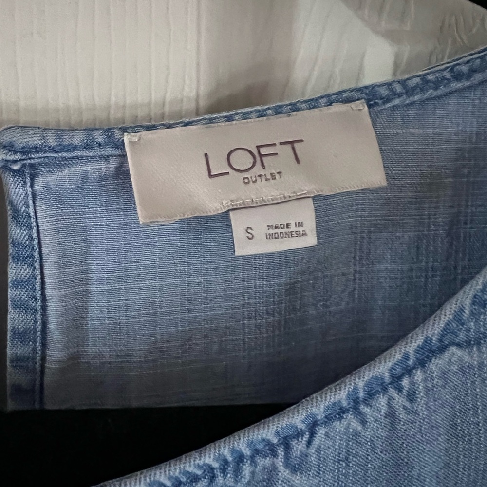 LOFT chambray tiered ruffle-sleeve mini dress - Picture 2 of 5